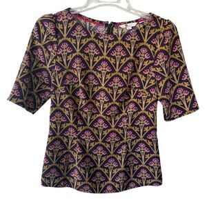 Biden Size 6 Floral Crewneck Rear zip blouse burgundy yellow